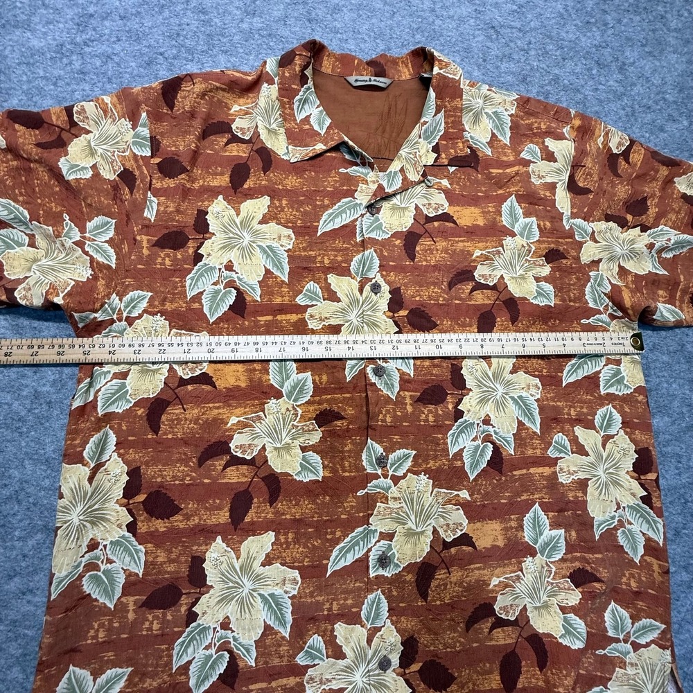 Tommy Bahama Button-Up Men XL Floral Silk Brown Hawaiian. English. SEO. - Picture 8 of 10